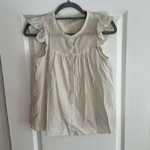 Madewell metallic gold & rainbow stripe flutter sleeve top